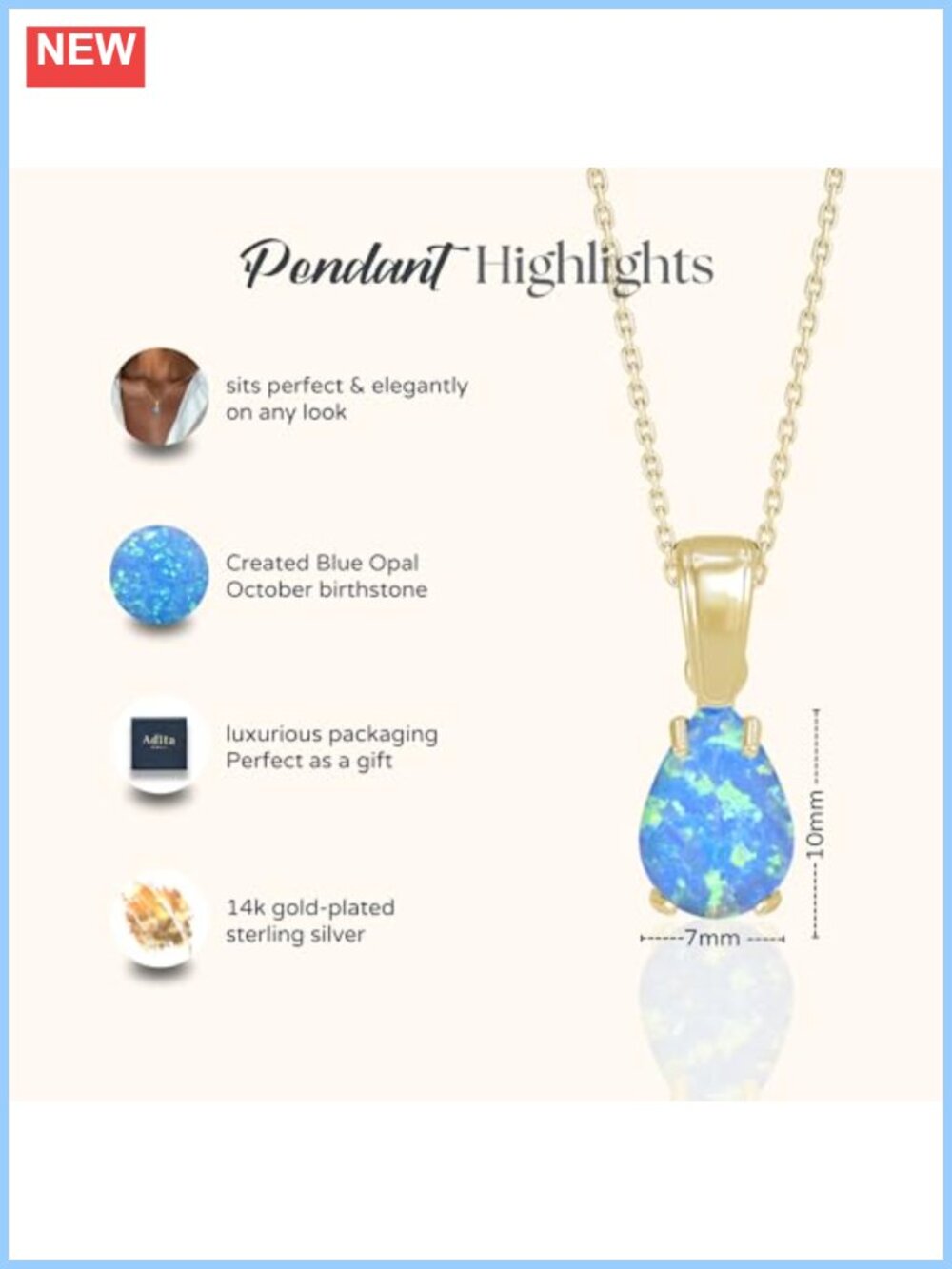 14K Gold Plated Silver Opal Pendant Necklace Dainty Everyday Jewelry - Picture 5 of 6